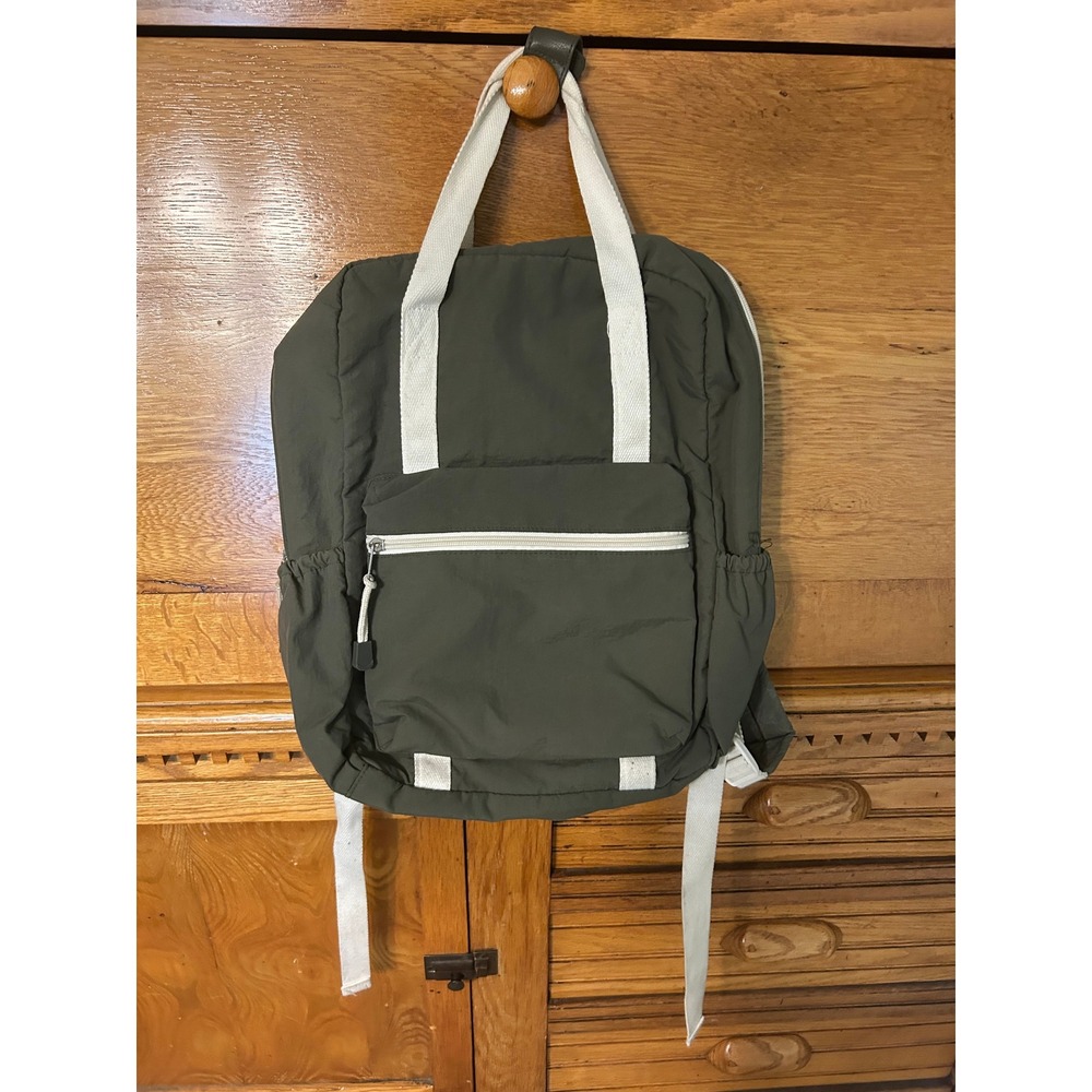 Granola Girl Gorpcore Olive Green Nylon Backpack Utility Chic School Bag Casual